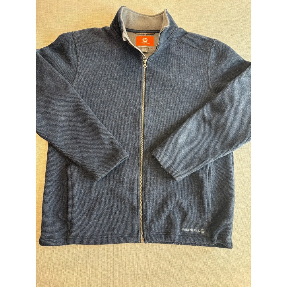Merrell Mens Big Sky Fleece Lined Full Zip Wool Blend Jacket Blue/Grey Sz L